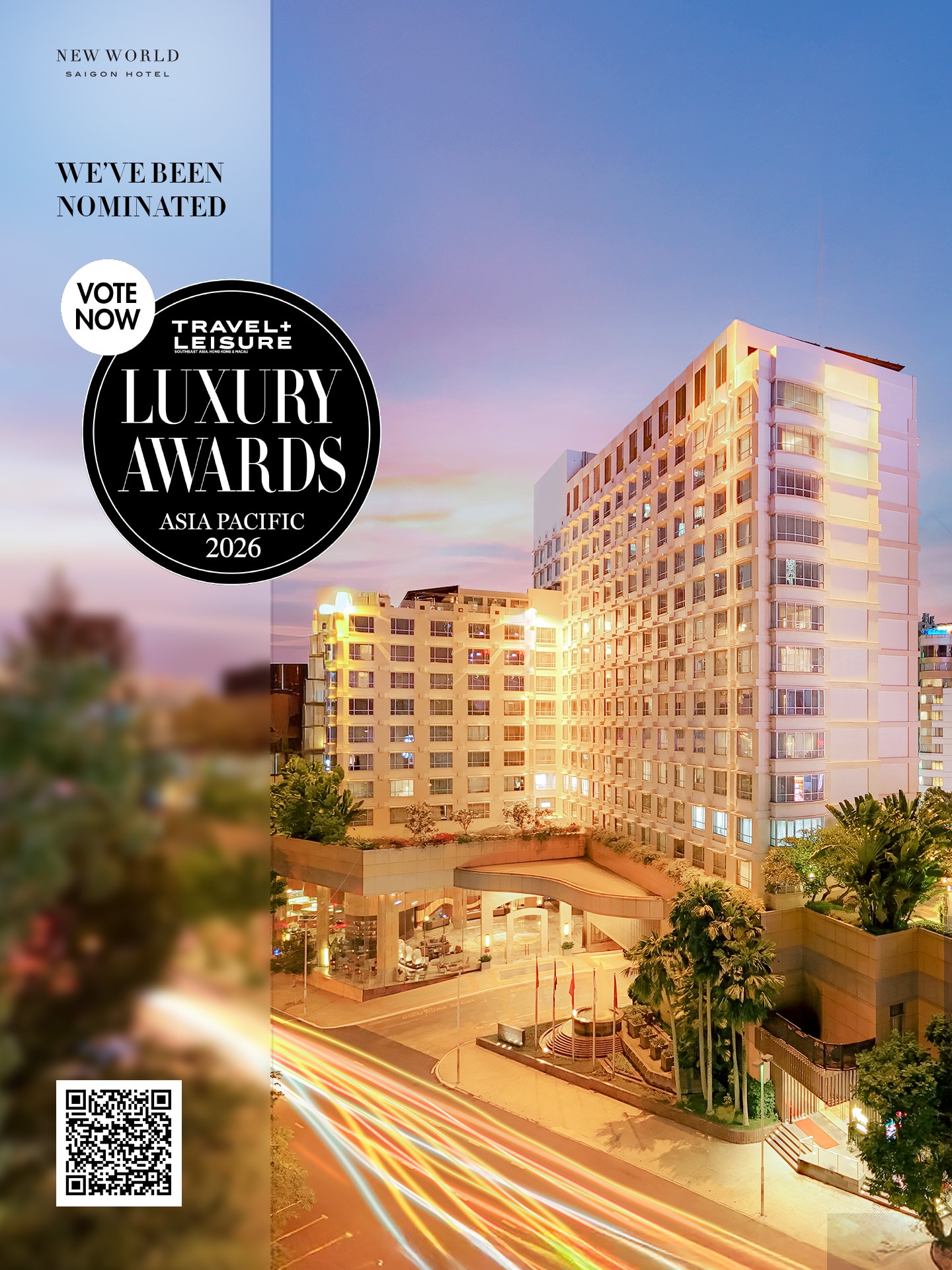 𝐑𝐢𝐬𝐢𝐧𝐠 𝐓𝐨𝐠𝐞𝐭𝐡𝐞𝐫, 𝐁𝐚𝐜𝐤 𝐭𝐨 𝐭𝐡𝐞 𝐏𝐞𝐚𝐤!
Thời khắc đã đến! New World Saigon Hotel tự hào công bố sự góp mặt trong danh sách đề cử tại giải thưởng danh giá Travel + Leisure Luxury Awards Asia Pacific 2026 🌟
Là người tiên phong mở lối cho phân khúc khách sạn cao cấp tại Sài Gòn từ thập niên 90, New World đã khẳng định đẳng cấp qua việc phục vụ các nguyên thủ quốc gia và những tên tuổi lừng lẫy quốc tế. New World Saigon không chỉ là một khách sạn, mà là một chứng nhân lịch sử, bền bỉ kết nối tinh hoa văn hóa Việt với dòng chảy toàn cầu.
Tự hào với di sản ấy, chúng tôi rất được vinh dự khi được đề cử cho hai hạng mục trọng điểm:
- Hạng mục City Hotels: New World Saigon Hotel
- Hạng mục Hotel General Managers: Mr. Niklas Wagner
Chiến thắng này sẽ không thể trọn vẹn nếu thiếu đi sự đồng hành của bạn - những người đã luôn tin tưởng vào giá trị mà New World theo đuổi. Cùng chúng tôi khơi dậy niềm tự hào và đưa biểu tượng của sự sang trọng trở lại đỉnh cao vốn có.
Hướng dẫn bình chọn:
1️⃣ Truy cập: https://awards.travelandleisureasia.com/luxuryawards2026/vietnam/
2️⃣ Bình chọn cho New World Hotel tại hạng mục “City Hotels”
3️⃣ Bình chọn cho General Manager - Mr. Niklas Wagner tại hạng mục “Hotel General Managers”
Hãy để lá phiếu của bạn viết tiếp câu chuyện rực rỡ này!
——————————
The moment has arrived! New World Saigon Hotel is proud to announce our nomination in the prestigious Travel + Leisure Luxury Awards Asia Pacific 2026 🌟
As a pioneer of luxury hospitality in Saigon since the 1990s, New World has defined excellence by hosting heads of state and world-renowned figures. More than just a hotel, New World Saigon stands as a historical witness, gracefully bridging the essence of Vietnamese culture with the global stage.
Carrying this proud heritage forward, we are honored to be nominated in two key categories:
City Hotels: New World Saigon Hotel
Hotel General Managers: Mr. Niklas Wagner
This victory would not be complete without you - those who have always believed in the values we uphold.
Let your vote write the next brilliant chapter of our story!